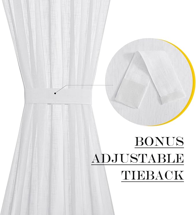NICETOWN Lined Look Door Panel - Semitransparent Voile Window Curtain Panel Semi Sheer for Patio/Sliding Glass Door with One Bonus Tieback, 52" Width by 72" Length, White