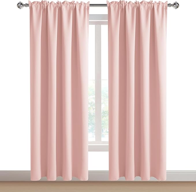 DWCN Blackout Curtains – Thermal Insulated, Energy Saving & Noise Reducing Bedroom and Living Room Curtains, Blush Pink, W 52x L 95 Inch, Set of 2 Rod Pocket Curtain Panels