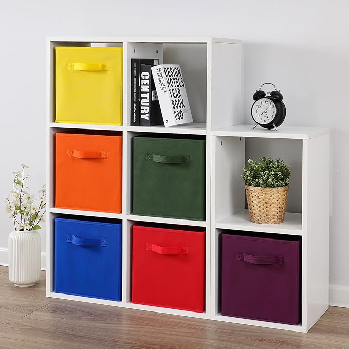 Stero Fabric Storage Bins 6 Pack Fun Colored Durable Storage Cubes with Handles Foldable Cube Baskets for Home, Kids Room, Closet and Toys Organization Multi Colors-2