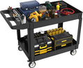Heavy Duty Rolling Utility Cart with Wheels 2-Tier Utility Plastic Service Work Cart for Shop, Garage, Warehouse, Maintenance 550 lbs