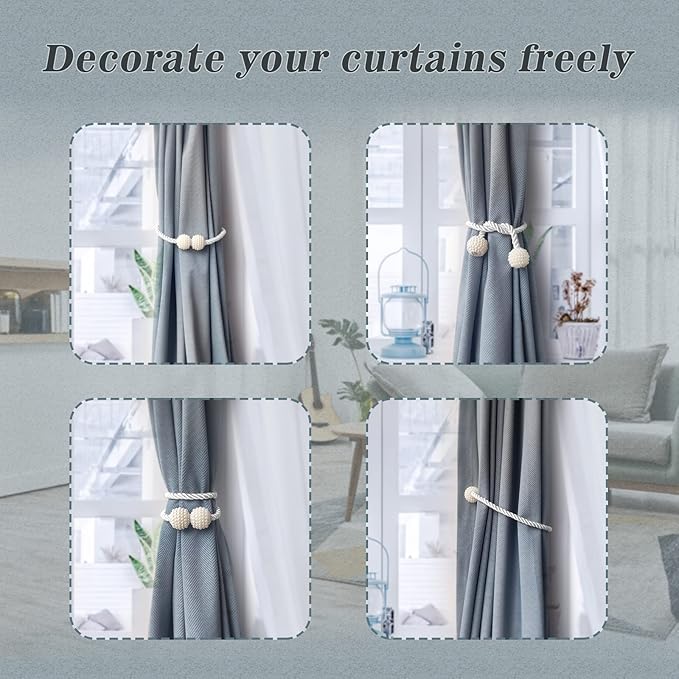 Hion Magnetic Curtain Tiebacks White 2pcs, Curtain Tiebacks Buckles Holdbacks Holders Hooks Clip for Home Bedroom Office Decorative Curtain