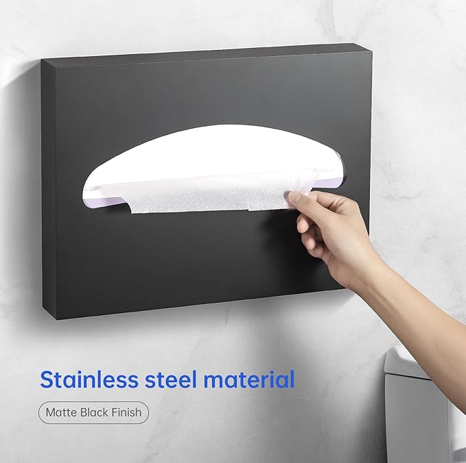 2 Packs Toilet Seat Cover Dispenser Wall Mounted Stainless Steel Matte Black