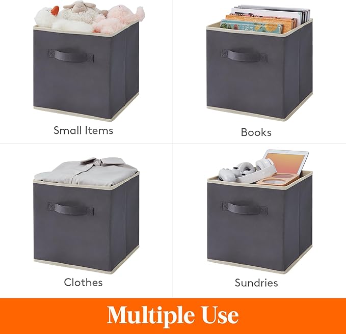 Lifewit 16 Packs Storage Cubes, 11 Inch Cube Storage Bins, Foldable Decorative Fabric Storage Baskets for Organizing Home Organizers with Handles for Shelves, Closet, Gray