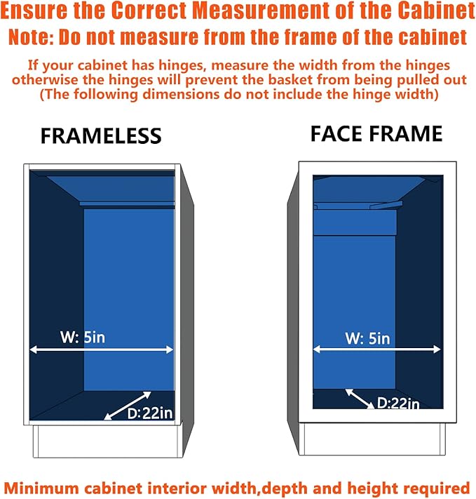 Pull Out Cabinet Organizer 5½" W x 21½" D, Heavy Duty Cabinet Pull Out Shelves, Slide Out Drawers Organization for Kitchen Cabinets Bathroom