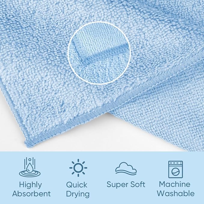 HOMEXCEL Microfiber Washcloths 12 Pack, Highly Absorbent and Soft Face Towel, Multi-Purpose Wash Cloths for Bathroom, Gym, Hotel, Spa and Kitchen, Multicolor 12x12 Inch