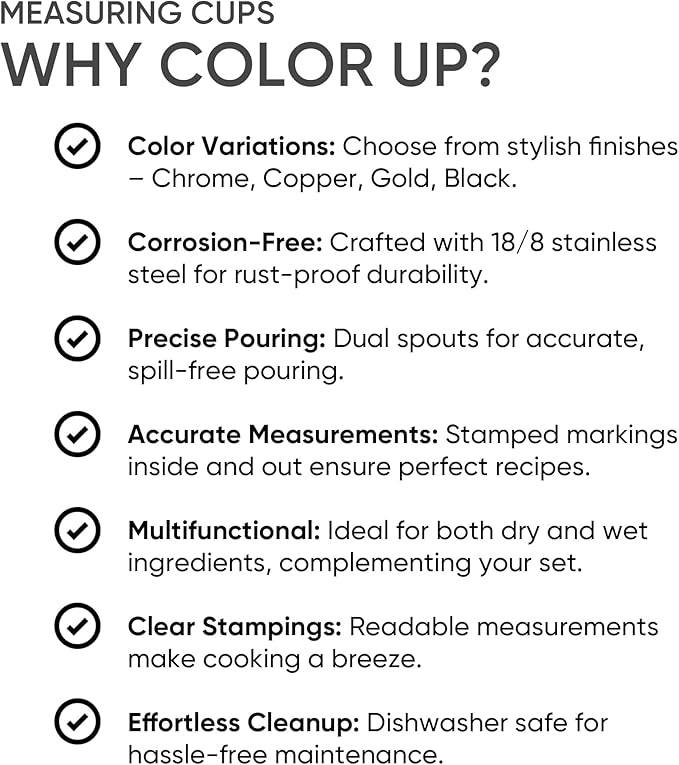 Color Up ⅓ Cup Measuring Cup (80 ml) – Premium Chrome Stainless Steel, Accurate for Wet & Dry Ingredients, Embossed Markings, Easy-Pour Spouts, Dishwasher-Safe, Kitchen Essential