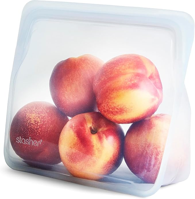 Stasher Premium Silicone Reusable Food Storage Stand-Up Mid Bag, Clear, Microwave, Sous Vide, Dishwasher, Oven and Freezer Safe, BPA Free, Leak-free, Eco-friendly, 56 Oz