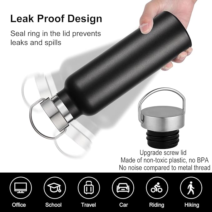 Neihepal 20 oz Insulated Water Bottles Bulk 2 Pack,Stainless Steel Double Wall Sport Bottle with Lid of Handle,Metal Reusable Thermoses Flask for School,Cyclists,Hikers,Gift (Mix,Set of 2)