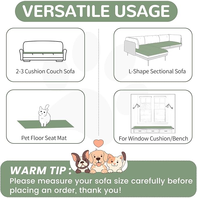 OTOB Couch Cover for Dogs Washable, Non Slip Funny Pet Couch Covers Sofa Slipcovers Cushion Mat, Plush Soft Cozy Pet Friendly Furniture Protector, All Seasons (Matcha Green, 23.6" x 47.2")