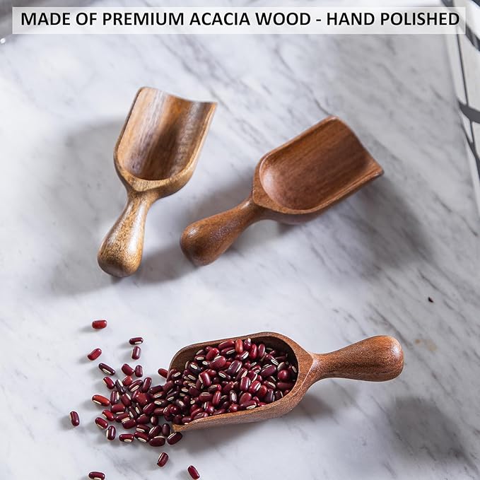 Wooden Scoops for Canisters 4PCS Acacia Wooden Scoop for Jars Mini Measuring Spoons for Ground Coffee Scoops Wood Scoops for Seasoning Bath Salt Laundry Detergent Shovel Measuring-Multipurpose