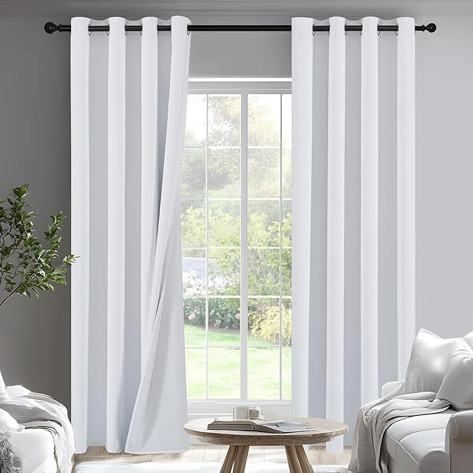 PONY DANCE White Total Blackout Curtains 84 inch Length 2 Panels Set, 100% Black Out Grommet Thermal Insulated Drapes for Bedroom, Noise Reducing Window Treatments for Living Room, 34" W x 84" L