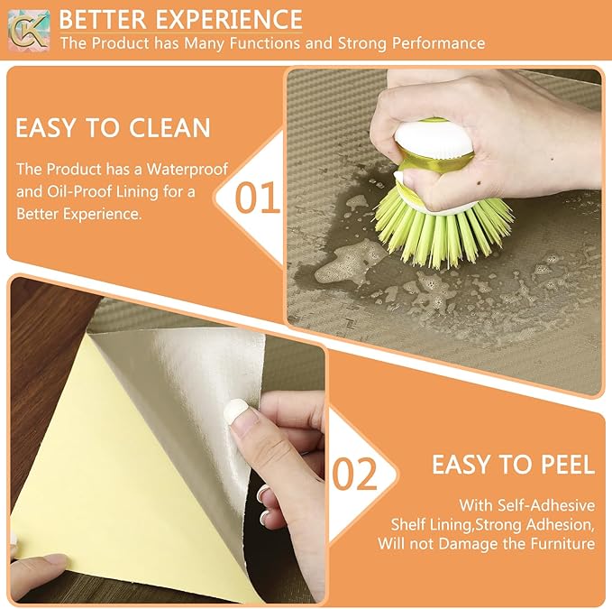 Self-Adhesive Shelf Liner Kitchen Liner, Waterproof Backed Paper Easy Peel and Stick Contact Liner Without Residue for Decor Your Desk Surface, Kitchen Countertops (Dark Khaki, 17.5 x 118.1 inches)