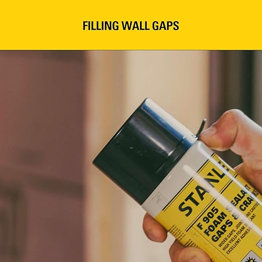 Stanley F905 Gaps & Cracks Sealant (12x12 Oz.) – Polyurethane Spray Foam Insulation for Window & Door, Waterproof Gap Filler, Low Expansion Foam for Indoor & Outdoor Use | Straw Use | 12 Oz. 12 Pack