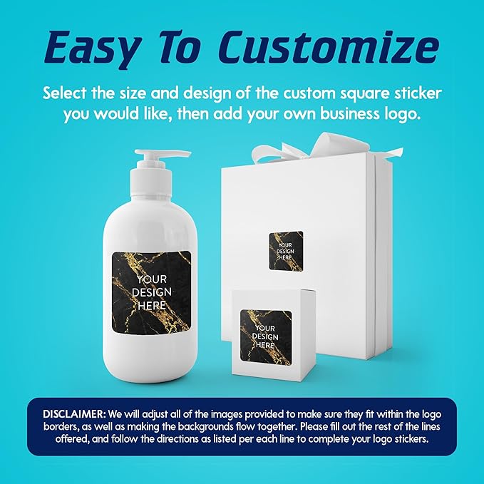 100 Custom Vinyl Stickers - Upload Your own Image, Text, Design, Logo - Personalized Logo Labels for Handmade, Packaging, Bottle, Jars, Candle, Brand Stickers (Black Gold Marble, 5x5 Square)