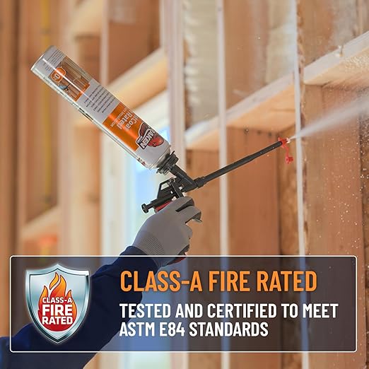 Kraken Bond Fastcoat Fire Rated Spray Foam Insulation (48x27.1 oz.) (R-Value 11.32 / 2in) Closed Cell Expanding Foam - Heat and Acoustic Insulation, 1 Gun & 4 Cleaner Included, 960 Board Ft, 48 Pack