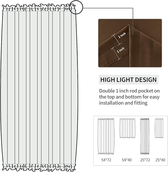 DWCN French Door Curtains – Rod Pocket Thermal Blackout Curtain for Doors with Glass Window, Kitchen and Patio Doors for Privacy, 54 X 72 Inches Long, 1 Curtain Panel with Tieback, Brown