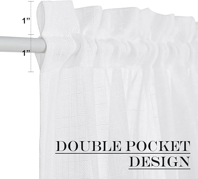 NICETOWN Linen French Door Curtain, White Semi-Sheer Door Curtain 72 Inches Long Drape Rod Pocket 1 Panel, Light-Filtering Privacy Window Decor, 1 Tieback Included, 26 Inches Wide