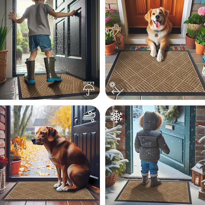 Smiry Front Door Mat Outside Entrance, Heavy Duty Outdoor Indoor Mat, Natural Rubber Doormat, Non Slip, Trap Dirt and Moisture, Easy Clean, Low Profile Patio Porch Entryway Mat, 71x47, Coffee