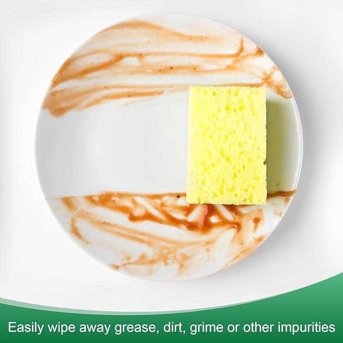 12-Pack Kitchen Sponges, Condense Eco Cellulose Non-Scratch Scrub Heavy Sponge for Kitchen/Household/Bathroom, Clean Tough Messes Dish Scrubber [Beige]