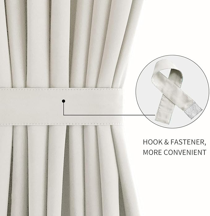 DWCN French Door Curtains – Rod Pocket Thermal Blackout Curtain for Doors with Glass Window, Kitchen and Patio Doors for Privacy, 54 X 80 Inches Long, 1 Curtain Panel with Tieback, Ivory