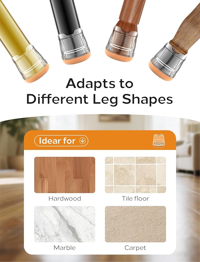 24-Pack Silicone Chair Leg Floor Protectors for Hardwood Floors -Felt Furniture Pads, Rubber Chair Leg Covers/Caps - Noise Reducing & Scratch-Proof - Round XS (Fits 9/16"-13/16" / 15-20mm), Clear
