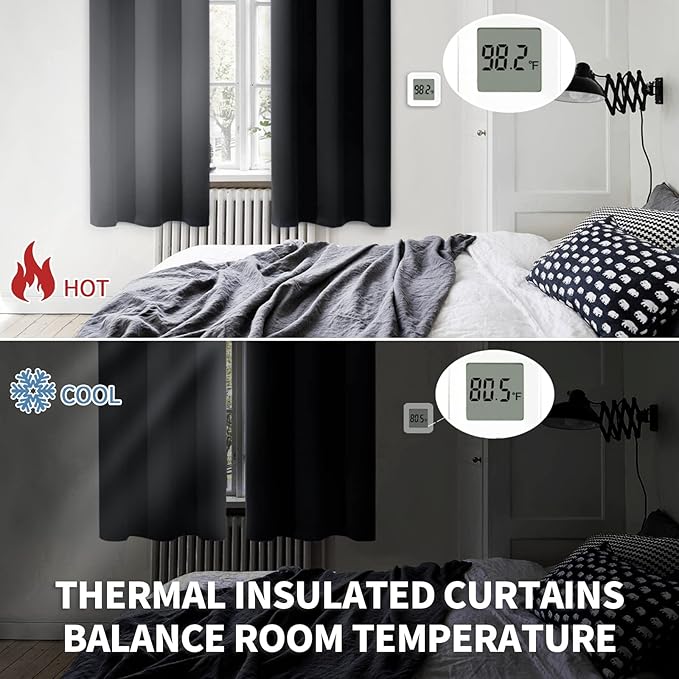 BGment Rod Pocket Blackout Curtains for Bedroom - Thermal Insulated Room Darkening 52 Width 63 Inches Length Window Curtain for Living Room, 52 x 63 Inch, 2 Panels, Black