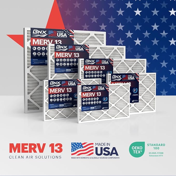BNX TruFilter 14x30x1 Air Filter MERV 13 (6-Pack) - MADE IN USA - Electrostatic Pleated Air Conditioner HVAC AC Furnace Filters for Allergies, Pollen, Mold, Bacteria, Smoke, Allergen, MPR 1900 FPR 10