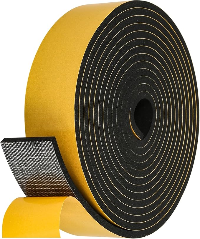 Weather Stripping Seal (2 Inch X 1/4 Inch) for Door Window, 16Feet High Density Foam Tape, Soundproofing, Insulation Strip, Door Sealers for Door Frame- Black