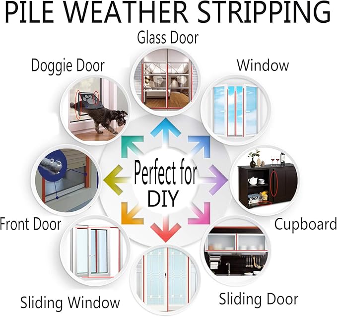 80 Ft White Weather Stripping Brush for Sliding Window/Door Frame, House Soundproofing Felt Self Adhesive Weather Strip Seal Strip Sealer Tape (11/32 Backing x 11/32 Brush inch)