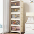 5 Tier Stackable Plastic Storage Bins with Lids 48QT, Collapsible Closet Organizers and Storage with Wheels for Living Room,Office,Dorm