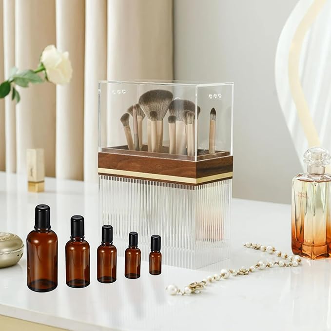 100ML Roller Bottles for Essential Oil, 3 Pack Empty Amber Glass Roller Bottle for Perfume Oil, Roll on Bottles with Stainless Steel Roller Balls, Opener, Funnel and Dropper
