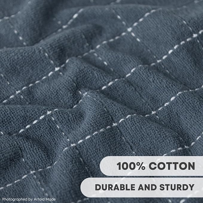 Artoid Mode Checkered Designed Cotton Grey Terry Kitchen Dish Cloths, 12x12 Inch Soft Absorbent Quick Drying Cleaning Kitchen Rags Set of 6