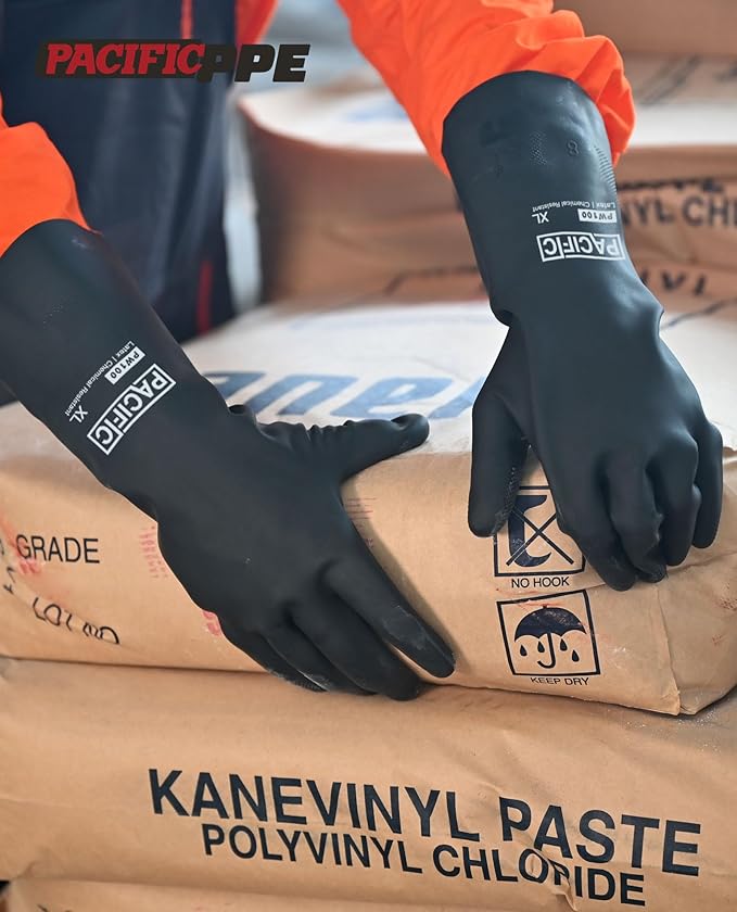PACIFIC PPE 2 Pairs Chemical Resistant Gloves, Heavy Duty Industrial Rubber Gloves, Resist Acid, Alkali and Oil, 12.6", X-Large
