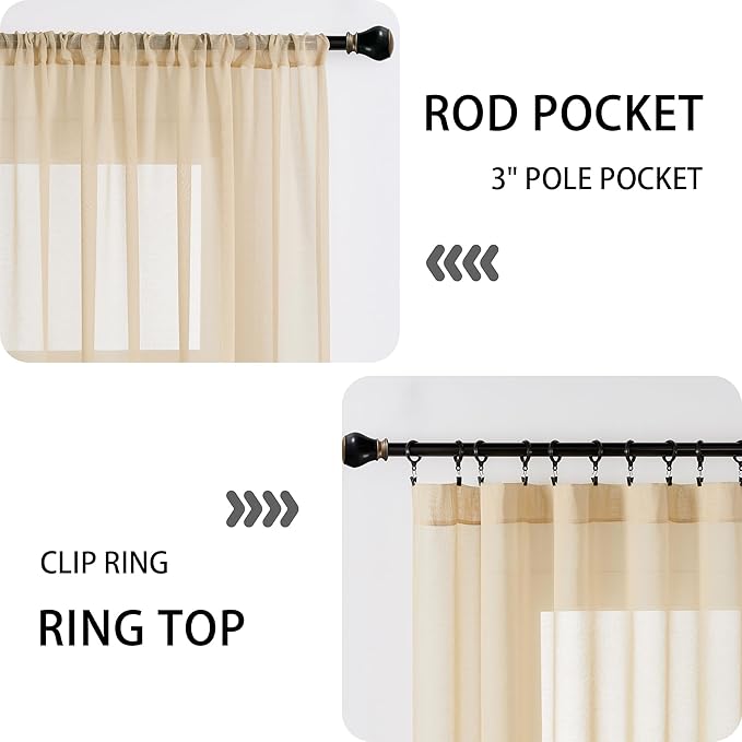 Tollpiz Sheer Curtain Closet Linen Textured Curtain Sheers Doorway Light Filtering Voile French Door Rod Pocket Curtains Patio Glass Door, 25 x 80 inches Long, Beige, Set of 1 Panel