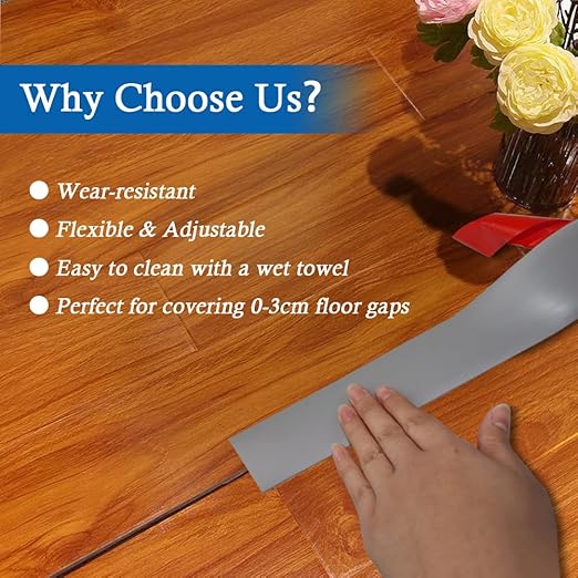 Floor Transition Strip Self Adhesive Floor Cover Strips Laminate 2" Wide Vinyl Flat Divider Transitions (5cm, 6.56Ft, Gray)