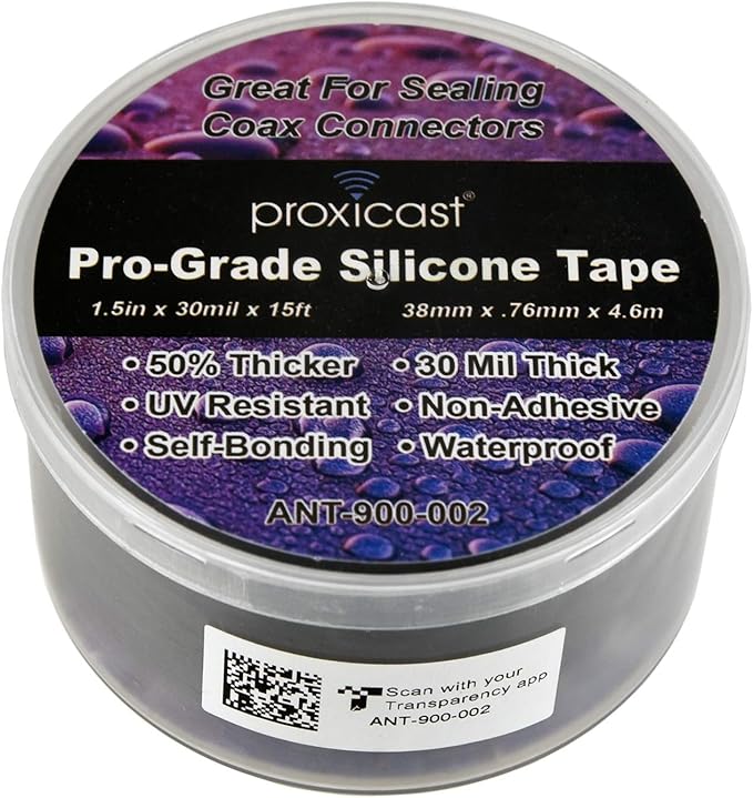 Proxicast Pro-Grade Extra Strong 30mil Weatherproof Self-Fusing Silicone Rubber Sealing Tape for Outdoor Antenna Coax & Electrical Cables, Hose/Pipe Leaks & Emergency Repairs (1.5" x 15' roll) - Blue