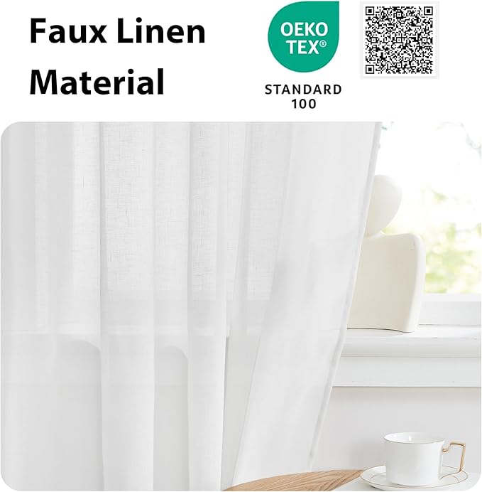 NICETOWN French Door Curtain for Small Window, Side Window Front Curtains, Rod Pocket Sidelight Kitchen Sheer Door Shade with Tieback, 1 Panel, White, 26W X 72L