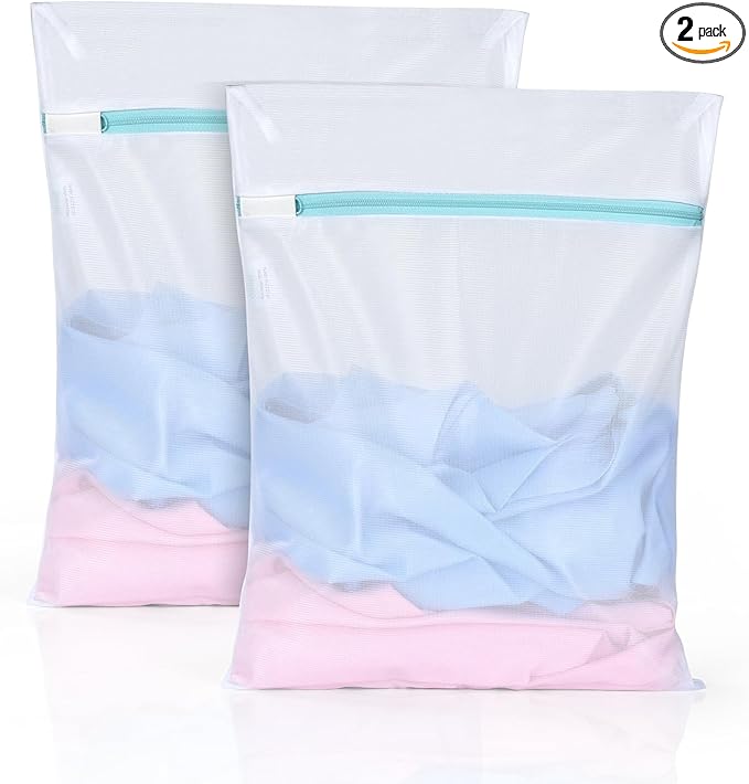 OTraki 12x16 Inch Mesh Laundry Bag 2 Pack Small Lingerie Sock Bag Washing Machine Soft Fine Mesh Zipper Laundry Bra Underwear Wash Bag for Home Travel White