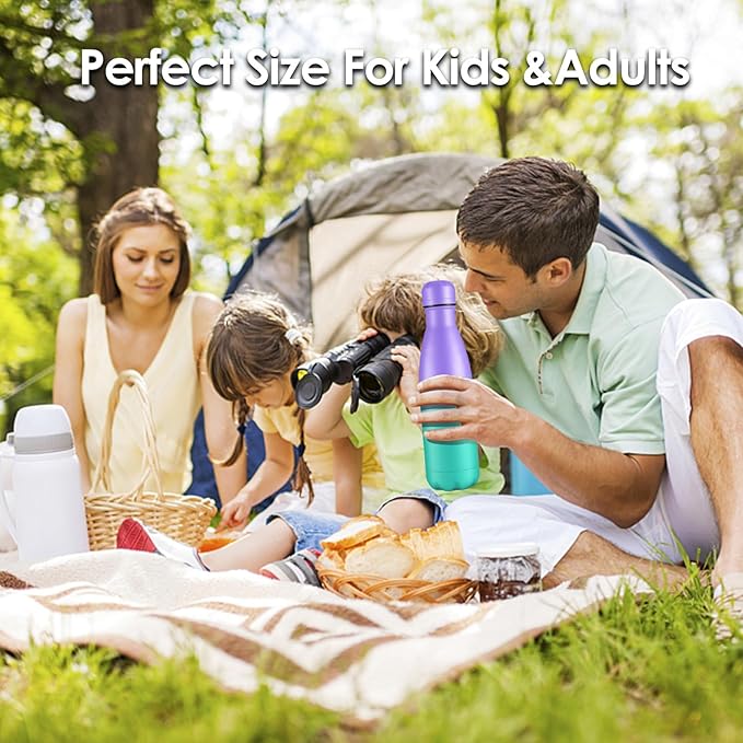 17oz Cola-Bottle Shaped Stainless Steel Leak-proof Water Bottle,Double Wall Vacuum Insulated Metal,Travel Mug For Sports Indoors & Outdoors,BPA-Free Kids Flasks,Purple Green(8Pack)