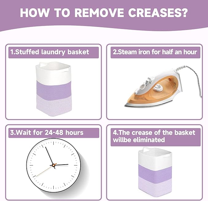 CLHMILY&Z 75L Laundry Basket Rectangular Lavender Rope - 16x13x22 Inches - Dirty Clothes and Soft Storage Bin for Blankets, Toys, and Nursery Essentials