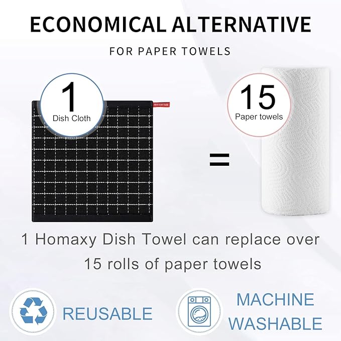 Homaxy 100% Cotton Terry Kitchen Dish Cloths, Ultra Soft and Absorbent Dish Towels for Kitchen, Suitable for Drying and Washing Dishes, 8 Pack, 12 x 12 Inches, Mixed Colour