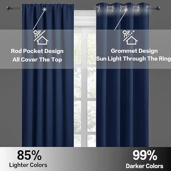 RYB HOME Bathroom Window Curtains - Super Soft Blackout Privacy Curtains for Baby Nursery Bedroom Basement Garege Workshop Kitchen Dining Living Room, W 29 x L 30, Navy Blue, 2 Pcs