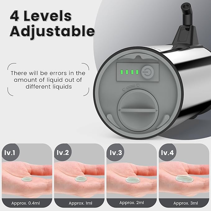 Automatic Soap Dispenser Touchless 11.8oz 4-Level Adjustment Auto Hand Soap Dispenser Stainless Steel Battery Operated for Bathroom Kitchen Hotel