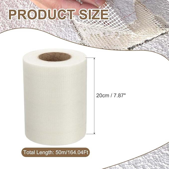 PATIKIL Drywall Repair Mesh Tape, 8 inch x 164 ft Fiberglass Repair Patch Self-Adhesive Dry Wall Joint Tape 12 Mesh Wall Hole Crack and Seam Patch, White