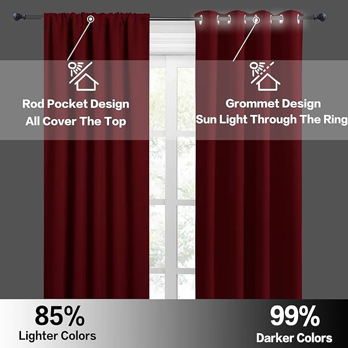 RYB HOME Bathroom Window Curtains - Super Soft Blackout Privacy Curtains for Girl Nursery Bedroom Basement Garege Workshop Kitchen Dining Living Room, W 29 x L 30, Burgundy Red, 2 Pcs