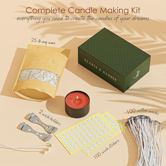 Hearth & Harbor Organic Soy Candle Wax for Candle Making, 25 lbs Natural Candles Making Supplies, Beeswax-Free, Paraffin-Free, Pure Soy Wax Flakes Perfect for Candles, Tealights and Melts