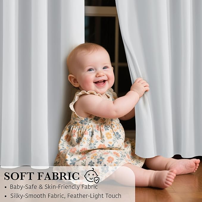 RYB HOME 100% Blackout White Short Curtains, Thermal Insulated Total Room Darkening Noise Reducing Curtains Tier for Cafe Kicthen Basement, 52 inches Wide by 36 inches Long