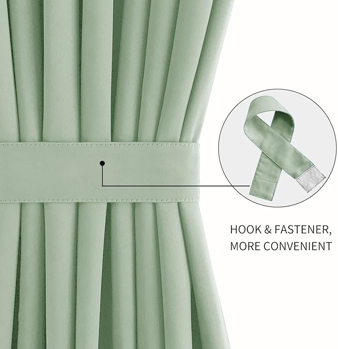DWCN French Door Curtains – Rod Pocket Thermal Blackout Curtain for Doors with Glass Window, Kitchen and Patio Doors for Privacy, 54 X 40 Inches Long, 1 Curtain Panel with Tieback,Bean Green
