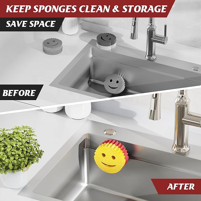 Sponge Holder for Kitchen Sink,Sink Caddy Organizer with Suction Cup Installation for Kitchen/Bathroom, Self Draining,Sponge Caddy for Holding Smiley Sponges-White