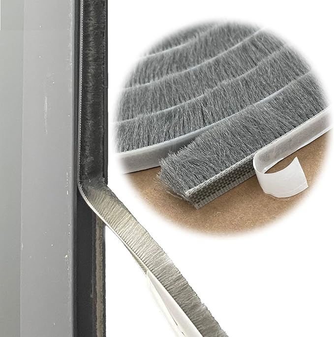 Weather Stripping Brush for Sliding Windows/Doors Frame Side,Pile Self Adhesive Weatherstrip Seal Strip Sealer Draft Stoppers (32ft x11/32 Backing x 9/16 Brush inch, Grey)